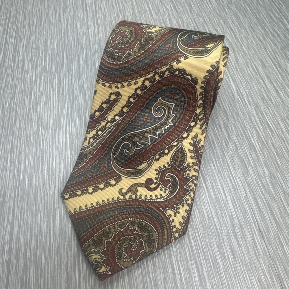 Christian Dior Made in‎ USA Silk Tie Men's Vintage Paisley Necktie Brown Gold